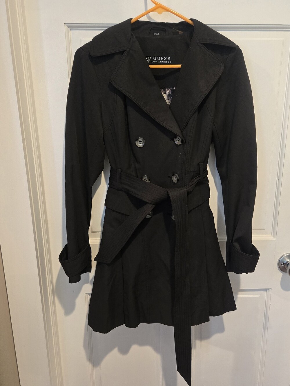 GUESS Black Double-Breasted Belted Trench Coat
